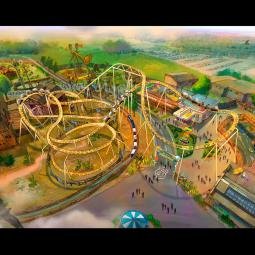 Bird's eye view of an outdoor theme park. UK. Leisure Expert Group.