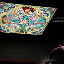 Naturalis Museum. Ceiling lamp 1 in the 'Babies' section. Dedicated to endangered species. Stained glass design. Digital print
