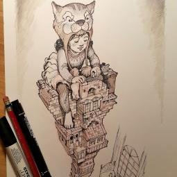 Building. For Inktober. Markers on paper