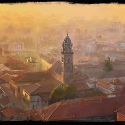 The tower. From photo reference by M. Bocelli. Digital. 