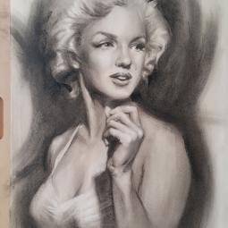 Platinum. Charcoal on paper from photo ref. Marylin Monroe