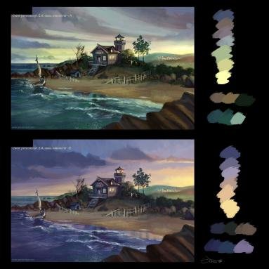 Artwork for film. Study of exterior, sunrise, general view. 
